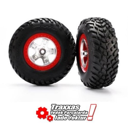 TRAXXAS - Traxxas 5875R Slash Front Ultra Soft Beadlock S1 Red Wheels Chrome 12mm Hex RC Model Araba Jant-Lastik Takımı 2 Adet