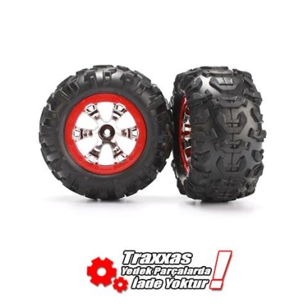 TRAXXAS - Traxxas 7272 Canyon AT Red-Chrome Wheels 1/16 Jant Lastik Takımı