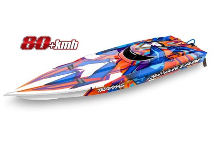 TRAXXAS - Traxxas Spartan Tekne 6S High Performance Race Boat RTR TQi & TSM Turuncu-Mavi