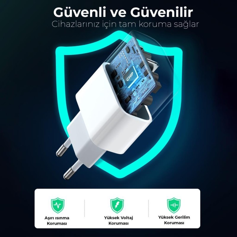 Ugreen 20W PD Şarj Cihazı ve PD to Lightning iPhone Data Şarj Kablosu 1 Met