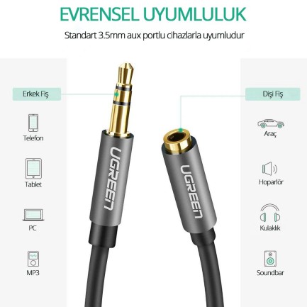 Ugreen 3.5mm Jack Ses Aux Uzatma Kablosu 1.5 Metre - Thumbnail