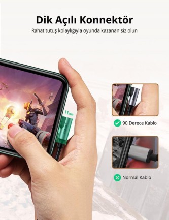 Ugreen 90 Derece 3A Type-C to Lightning iPhone Data ve Şarj Kablosu 1.5 Met - Thumbnail