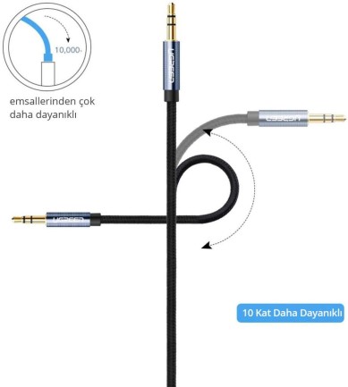 Ugreen 90 Derece L Tipi 3.5mm Aux Ses Kablosu 50 CM - Thumbnail