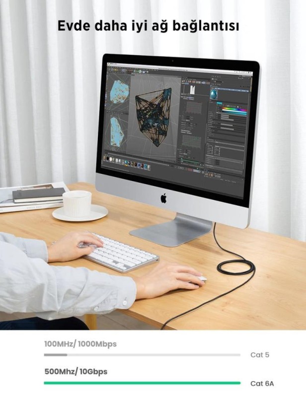 Ugreen Cat6A Slim 10Gbps Ethernet Kablosu 1.5 Metre
