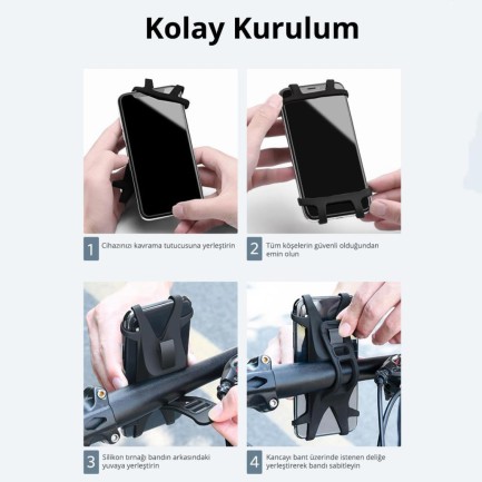 Ugreen Gidon Bağlantılı Bisiklet Motosiklet Esnek Silikon Telefon Tutucu - Thumbnail