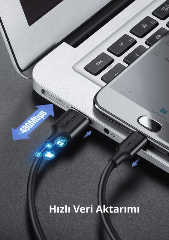 Ugreen Micro USB Data ve Şarj Kablosu Beyaz 1 Metre