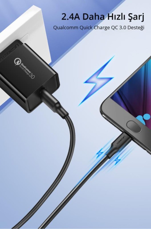 Ugreen Micro USB Data ve Şarj Kablosu Beyaz 1 Metre