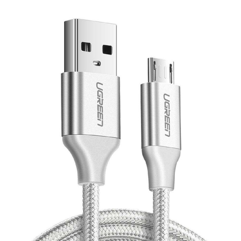 Ugreen Micro USB Örgülü Data ve Şarj Kablosu Beyaz 1 Metre