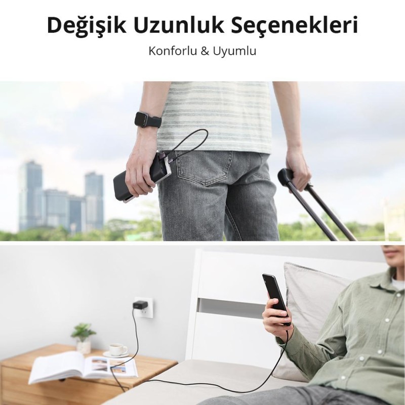 Ugreen Micro USB Örgülü Data ve Şarj Kablosu Beyaz 1 Metre