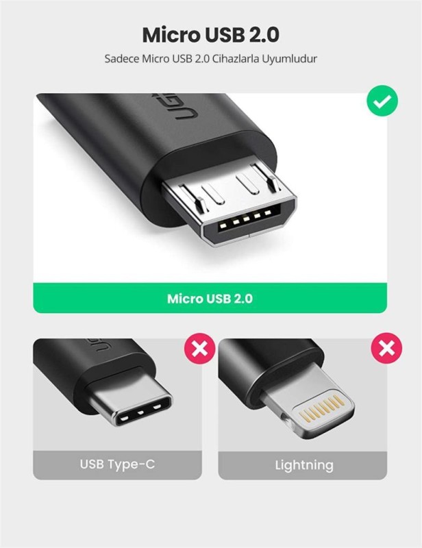 Ugreen Micro USB OTG Çevirici Adaptör Siyah