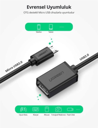 Ugreen Micro USB OTG Çevirici Adaptör Siyah - Thumbnail