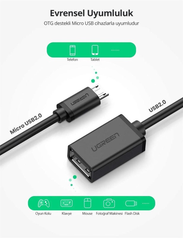 Ugreen Micro USB OTG Çevirici Adaptör Siyah