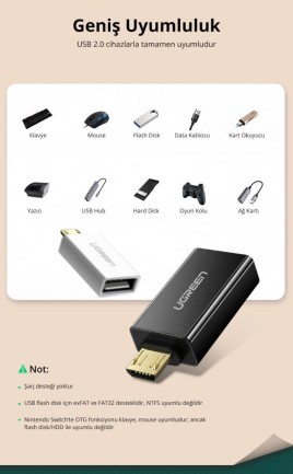 Ugreen Micro USB OTG USB 2.0 Çevirici Adaptör Beyaz - Thumbnail