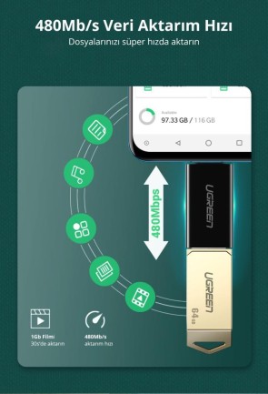 Ugreen Micro USB OTG USB 2.0 Çevirici Adaptör Beyaz - Thumbnail