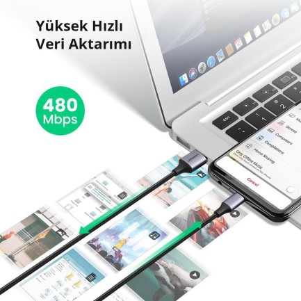 Ugreen Örgülü Micro USB Data ve Şarj Kablosu Siyah 50 CM - Thumbnail