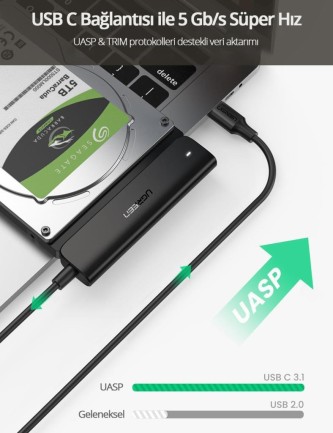 Ugreen Type-C 3.1 Gen1 to Sata 3 Dönüştürücü Adaptör - Thumbnail