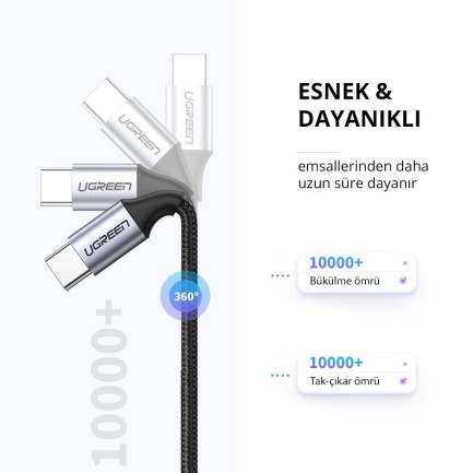 Ugreen Type-C to Type-C 3A Hızlı Data ve Şarj Kablosu 1 Metre - Thumbnail