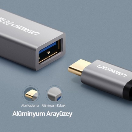 Ugreen Type-C USB 3.0 Dönüştürücü Adaptör Beyaz - Thumbnail