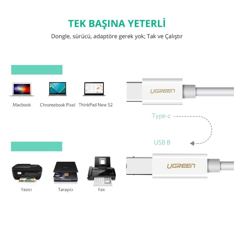 Ugreen Type-C USB B Yazıcı Kablosu