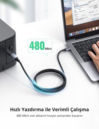 Ugreen USB-A to USB-B 2.0 Örgülü Yazıcı Kablosu 1.5 Metre - Thumbnail