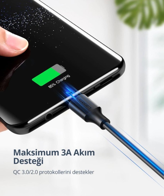 Ugreen USB Type-C Şarj ve Data Kablosu Siyah 25 CM