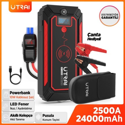 UTRAI - UTRAI Jstar 4 24000 mAh 2500A Jump Starter Taşınabilir Akü Takviye Cihazı ( Kablosuz Şarj + Pusula + Çanta + Led lamba + Powerbank )