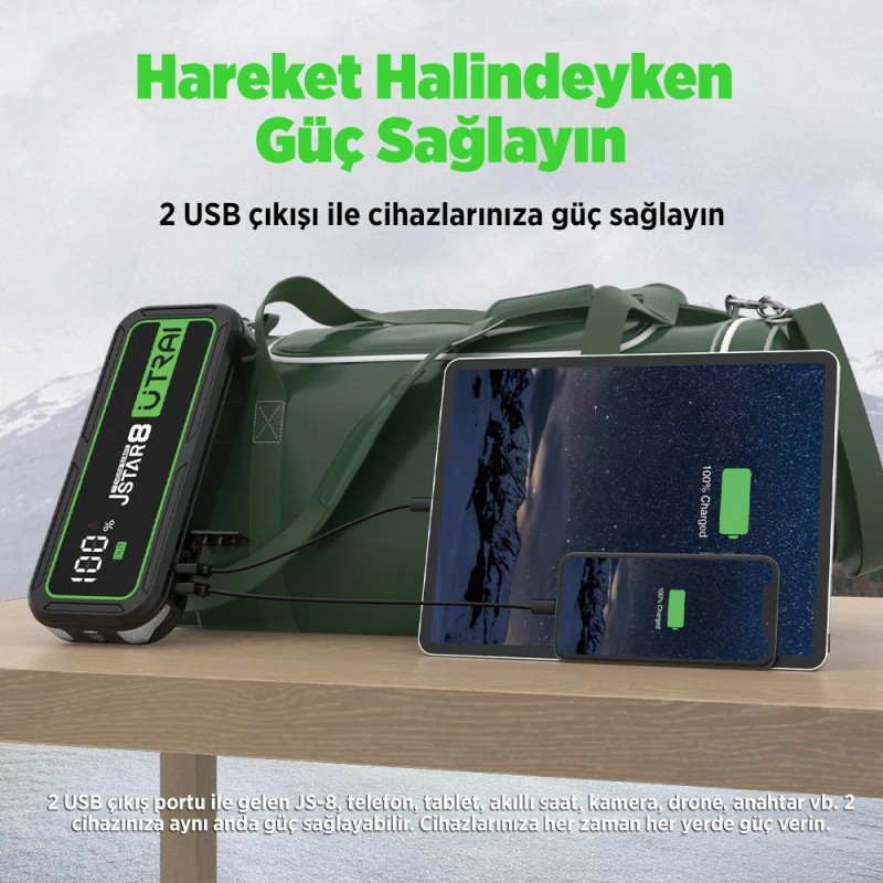 UTRAI Jstar 8 74Wh 20000mAh 3000A Jump Starter Taşınabilir Akü Takviye Cihazı ( Powerbank + Led Lamba + Taşıma Kılıfı + LCD Ekran )