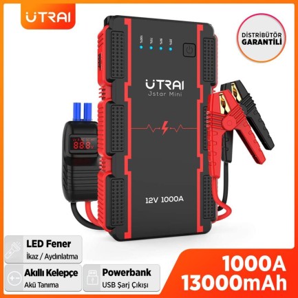 UTRAI - UTRAI Jstar Mini 13000mAh 1000A Jump Starter Taşınabilir Akü Takviye Cihazı ( Powerbank + Led Lamba)
