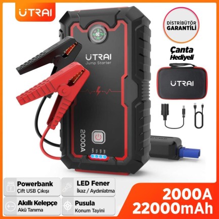 UTRAI - UTRAI Jstar One 22000mAh 2000A Jump Starter Taşınabilir Akü Takviye Cihazı ( Çanta + Pusula + Powerbank + Led Lamba)