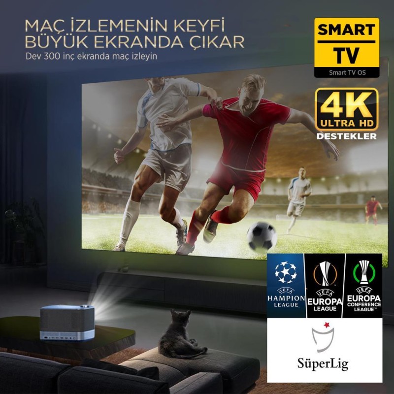 Vankyo Aurzen Boom 3 4K Android TV Projeksiyon Cihazı +Auto Focus+Auto Keystone+6G WiFi+5.2 Bluetooth+300 İnç Yansıtma+36W HiFi Dolby Ses Sistemi - PS5/PS4/XBOX/HDMI