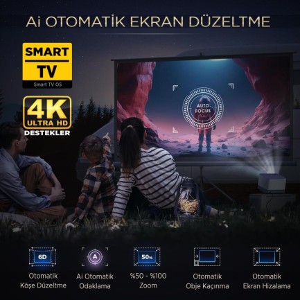 Vankyo Aurzen Boom 3 4K Android TV Projeksiyon Cihazı +Auto Focus+Auto Keystone+6G WiFi+5.2 Bluetooth+300 İnç Yansıtma+36W HiFi Dolby Ses Sistemi - PS5/PS4/XBOX/HDMI - Thumbnail