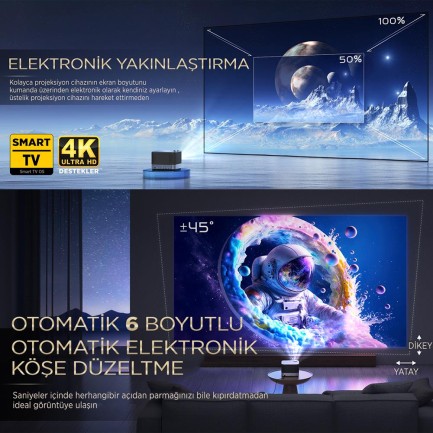 Vankyo Aurzen Boom 3 4K Android TV Projeksiyon Cihazı +Auto Focus+Auto Keystone+6G WiFi+5.2 Bluetooth+300 İnç Yansıtma+36W HiFi Dolby Ses Sistemi - PS5/PS4/XBOX/HDMI - Thumbnail