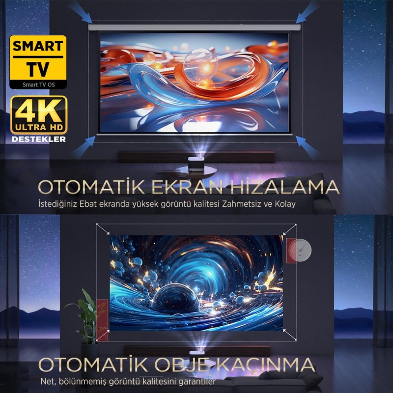 Vankyo Aurzen Boom 3 4K Android TV Projeksiyon Cihazı +Auto Focus+Auto Keystone+6G WiFi+5.2 Bluetooth+300 İnç Yansıtma+36W HiFi Dolby Ses Sistemi - PS5/PS4/XBOX/HDMI