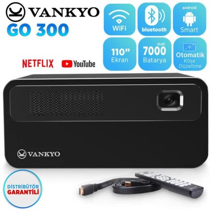 VANKYO GO300 DLP 1080P Android Smart Wi-Fi + Bluetooth Taşınabilir Bataryalı Projeksiyon Cihazı - Dahili Youtube Netflix - 110 İnç Yansıtma - Auto Keystone - Thumbnail