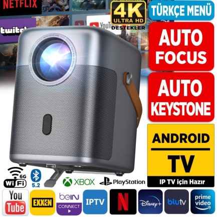 VANKYO - Vankyo H300A Android TV 4K Destekli Projeksiyon Cihazı +Auto Focus+Auto Keystone 6G Wi-Fi+5.2 Bluetooth 240 Inç Yansıtma+HiFi Dolby Ses Sistemi Koyu Gri PS5/PS4/XBOX/HDMI/USB