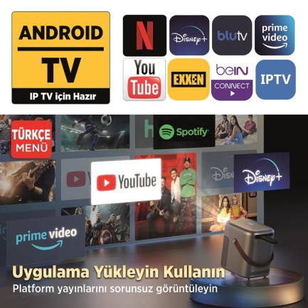 Vankyo H300A Android TV 4K Destekli Projeksiyon Cihazı +Auto Focus+Auto Keystone 6G Wi-Fi+5.2 Bluetooth 240 Inç Yansıtma+HiFi Dolby Ses Sistemi Koyu Gri PS5/PS4/XBOX/HDMI/USB - Thumbnail