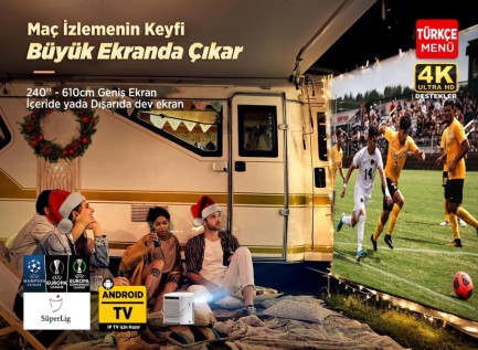 Vankyo H300A Android TV 4K Destekli Projeksiyon Cihazı +Auto Focus+Auto Keystone 6G Wi-Fi+5.2 Bluetooth 240 Inç Yansıtma+HiFi Dolby Ses Sistemi Beyaz PS5/PS4/XBOX/HDMI/USB - Thumbnail