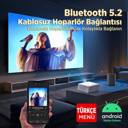 Vankyo Leisure L470A Android TV 1080P Destekli Projeksiyon Cihazı +Auto Focus+Auto Keystone+6G WiFi+5.2 Bluetooth+300 İnç Yansıtma+HiFi Dolby Ses Sistemi Beyaz PS5/XBOX/HDMI/USB/AV - Thumbnail