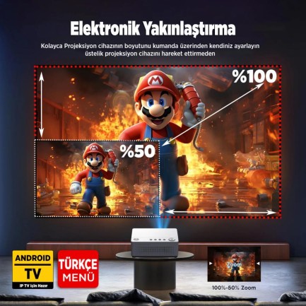 Vankyo Leisure L470A Android TV 1080P Destekli Projeksiyon Cihazı +Auto Focus+Auto Keystone+6G WiFi+5.2 Bluetooth+300 İnç Yansıtma+HiFi Dolby Ses Sistemi Beyaz PS5/XBOX/HDMI/USB/AV - Thumbnail