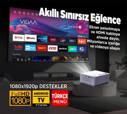 Vankyo Leisure L470A Android TV 1080P Destekli Projeksiyon Cihazı +Auto Focus+Auto Keystone+6G WiFi+5.2 Bluetooth+300 İnç Yansıtma+HiFi Dolby Ses Sistemi Beyaz PS5/XBOX/HDMI/USB/AV - Thumbnail