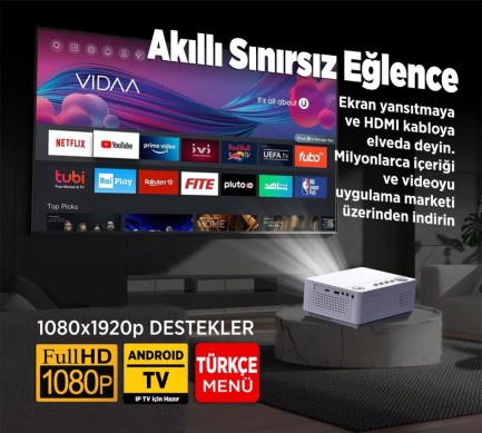 Vankyo Leisure L470A Android TV 1080P Destekli Projeksiyon Cihazı +Auto Focus+Auto Keystone+6G WiFi+5.2 Bluetooth+300 İnç Yansıtma+HiFi Premium Ses Sistemi Beyaz PS5/XBOX/HDMI - Thumbnail