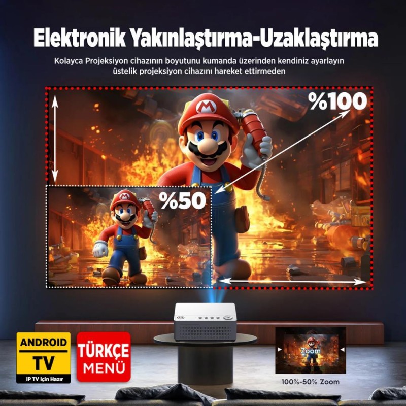 Vankyo Leisure L470A Android TV 1080P Destekli Projeksiyon Cihazı +Auto Focus+Auto Keystone+6G WiFi+5.2 Bluetooth+300 İnç Yansıtma+HiFi Premium Ses Sistemi Beyaz PS5/XBOX/HDMI