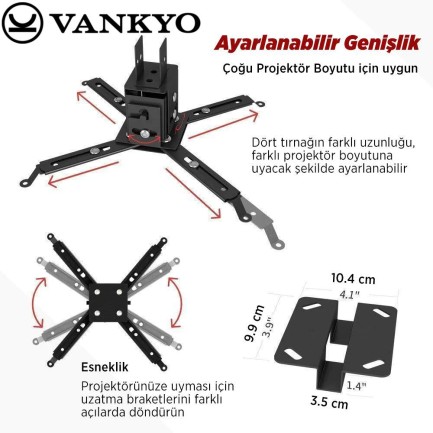 Vankyo Universal 43-65CM Projeksiyon Cihazı Tavan Askı Aparatı Tavan Bağlantı Aparatı Duvar Bağlantı Aparatı Siyah - Thumbnail