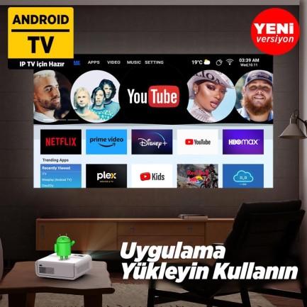 Vankyo Sunspark 500W Android TV 1080P Destekli Projeksiyon Cihazı 5G Wi-Fi + 5.1 Bluetooth - LCD LED - 240 Inç Yansıtma-Dahili Hoparlör-PS5/XBOX/HDMI/USB/VGA/AV - Thumbnail