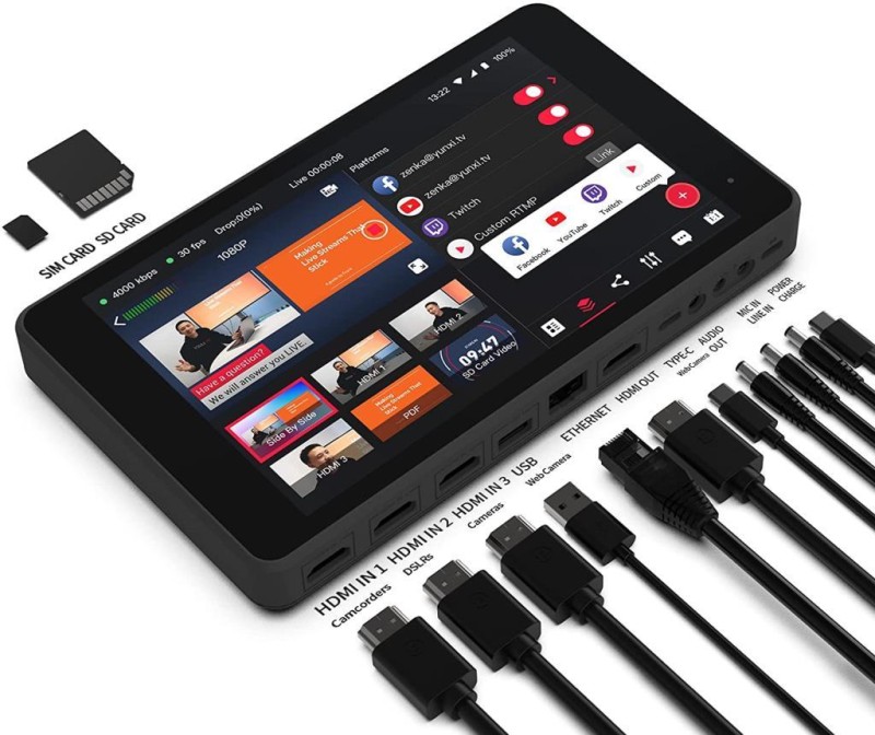 YoloLiv YoloBox Pro All-in-One Taşınabilir Çoklu Kamera Canlı Yayın Streamer Cihazı Encoder & Monitör & Recorder & Switcher Sistemi